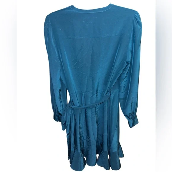 Intermix teal jewel aviana tone wrap ruffle dress in silk - Picture 3 of 6